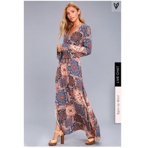 Lulu’s Printed Long Sleeve Maxi Dress
